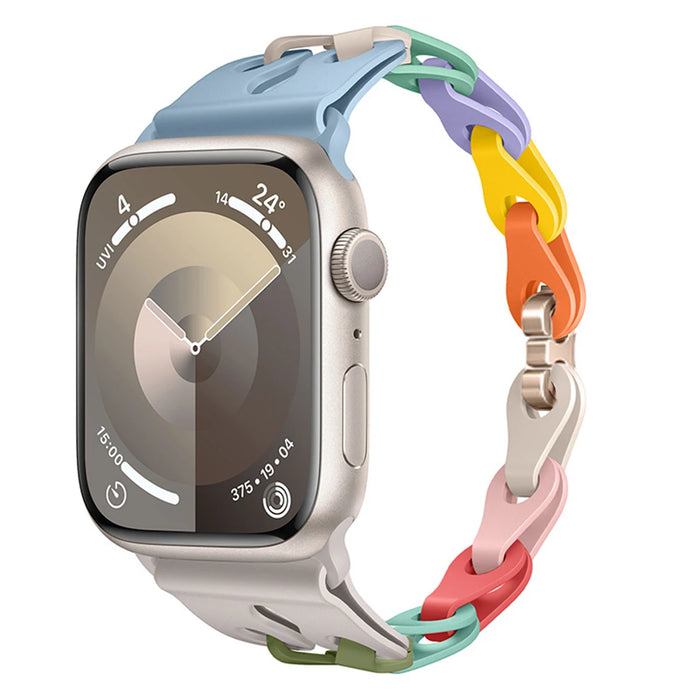 Macaron Single Bike Chain Link Silicone Watch Band for Apple Watch Compatible Models 38mm - 49mm On Sale