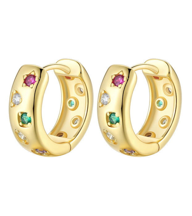 925 Sterling Silver Star Moon Round Huggie Hoop Earrings With Zircon Accents On Sale