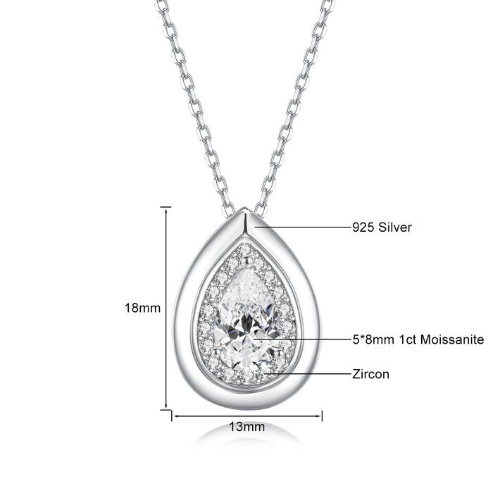 925 Sterling Silver Pear Cut Moissanite Pendant Necklace On Sale