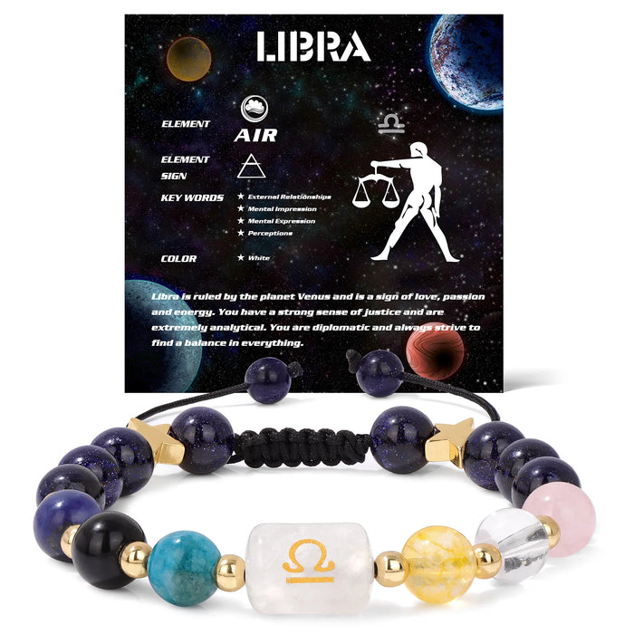 12 Constellation Zodiac Libra Signs Natural Stone Quartz Beads Braided Bracelets For Women And Men On Sale
