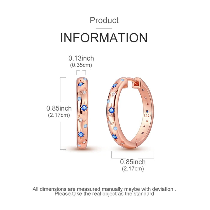 925 Sterling Silver Star Moon Round Huggie Hoop Earrings With Zircon Accents On Sale