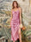 Rose Pink Satin Draped Neckline Tie Shoulder Straps High Slit Figure-skimming Evening Midi Dresses On Sale