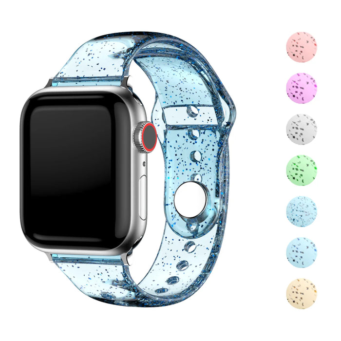 Blue Transparent Glitter Silicone for Apple Watch Band 38mm, 40mm, 42mm, 44 mm, 45mm, 49mm On Sale
