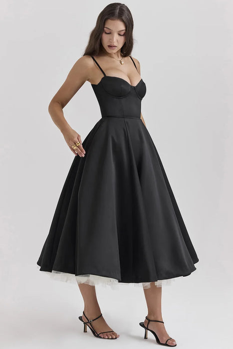 Black Floral Printed A-Line Vintage Style Temperament Dress On Sale