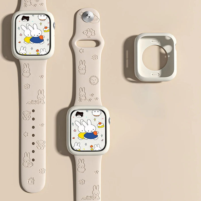 Beige Miffy Theme Design Silicone Apple Watch Band 49mm, 46mm, 45mm, 44mm, 42mm, 41mm, 40mm, 38mm On Sale