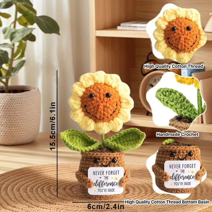 Handmade Positive Message Cute Upbeat Sunflower Crochet Plush Dolls For Desktop And Home Decor On Sale