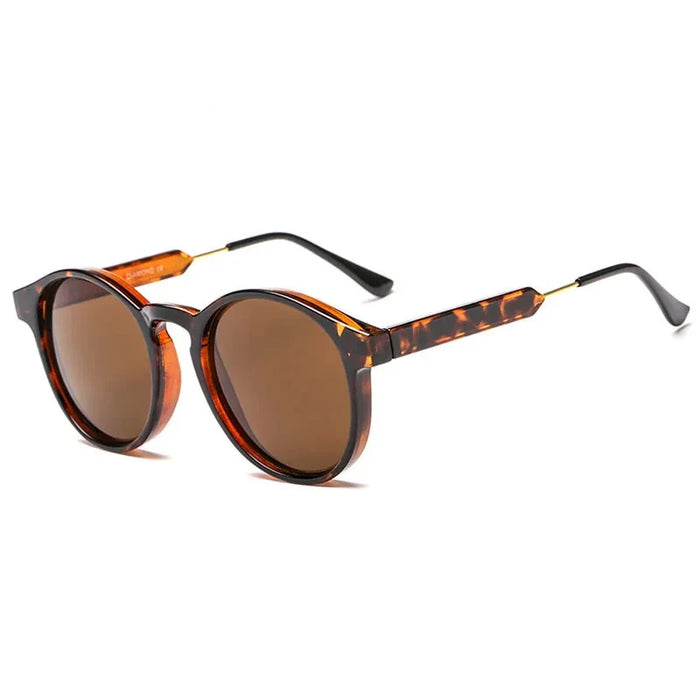 Leopard Brown Retro Round UV400 Oculus Sunglasses