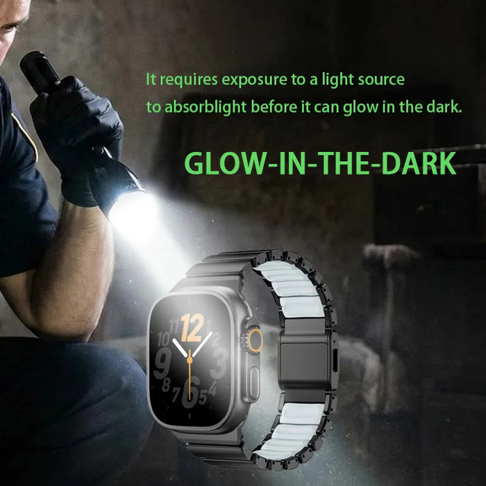 Luminous Magnetic Titanium-style Watch Band Compatible With Apple Watch Series On Sale
