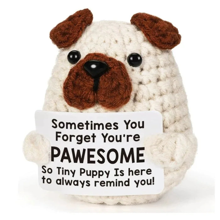 Handmade Positive Message Cute Upbeat Dog Crochet Plush Dolls For Desktop And Home Decor On Sale
