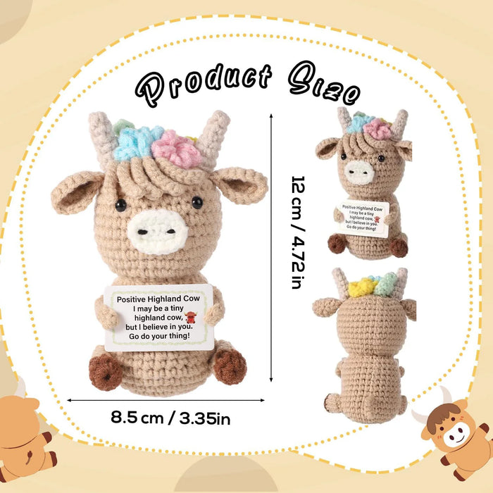 Handmade Positive Message Cute Upbeat Cow Crochet Plush Dolls For Desktop And Home Decor On Sale