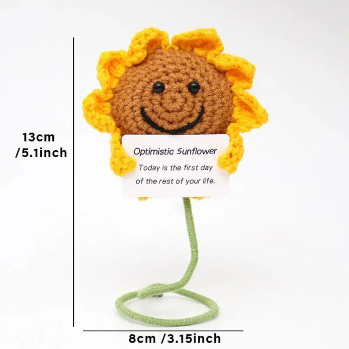 Handmade Positive Message Cute Upbeat Sunflower Crochet Plush Dolls For Desktop And Home Decor On Sale