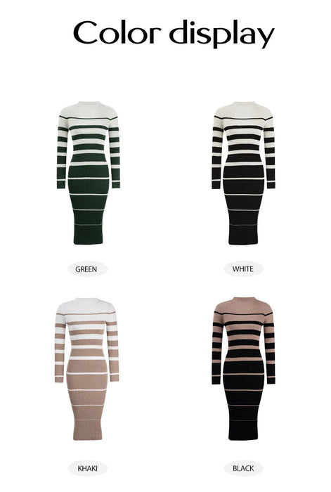 Striped Long Knit Bodycon Dress On Sale