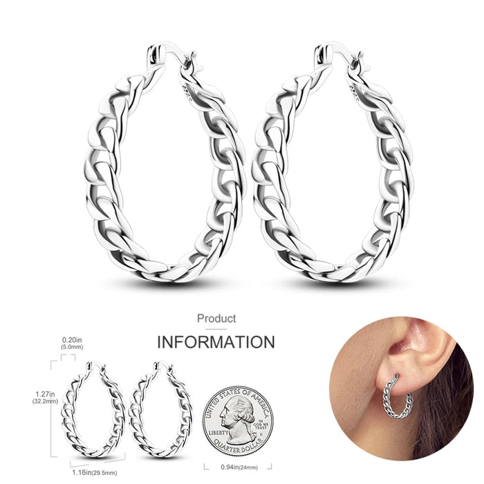 Elegant Infinity Link Chain Inspired 925 Sterling Silver Hoop Earrings On Sale