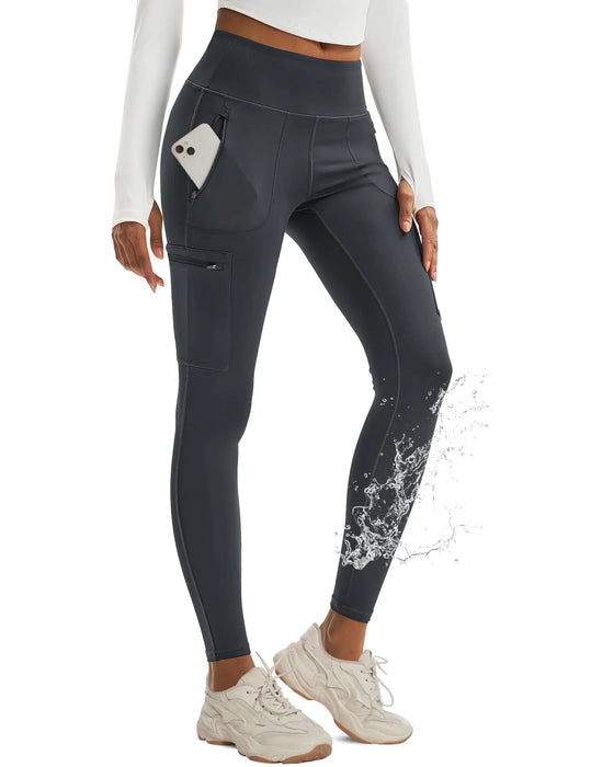 Black High-Waisted Women’s Hiking Leggings with Side Zipper Pockets On Sale