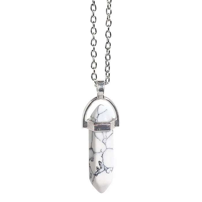 Natural White Howlite Quartz Crystal Hexagonal Pillar Bullet Pendant Necklaces On Sale