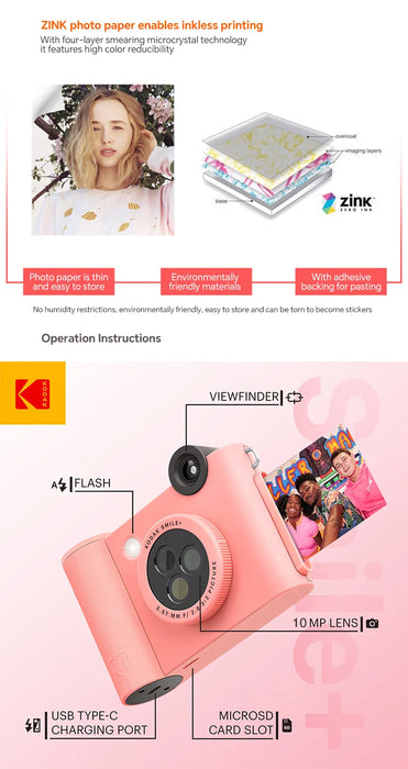 Kodak Smile+ 10MP Wireless Digital Instant Camera With Zink Inkless Printing On Sale