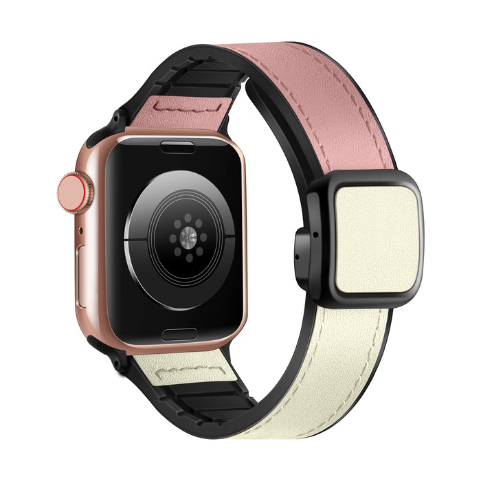 Pink White Modern Magnetic Buckle Genuine Cow Leather Apple Watch Band For Apple Watch Series On Sale