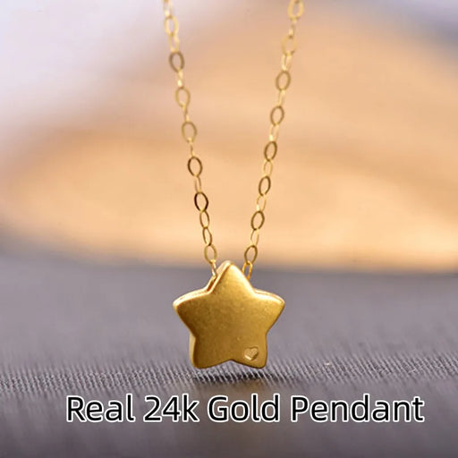 24K AU999 Gold Star Pendant And Genuine 18K AU750 Gold Chain Necklace On Sale