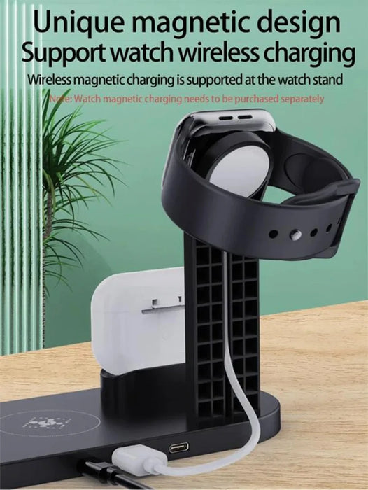 Qi-compatible Multi-device Wireless Charging Station With Smartphone, Smartwatch Holder and Earbud Charging Support On Sale