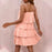 Pink Ruffle Tiered Layered spaghetti Strap Chiffon Mini Swing Dress On Sale
