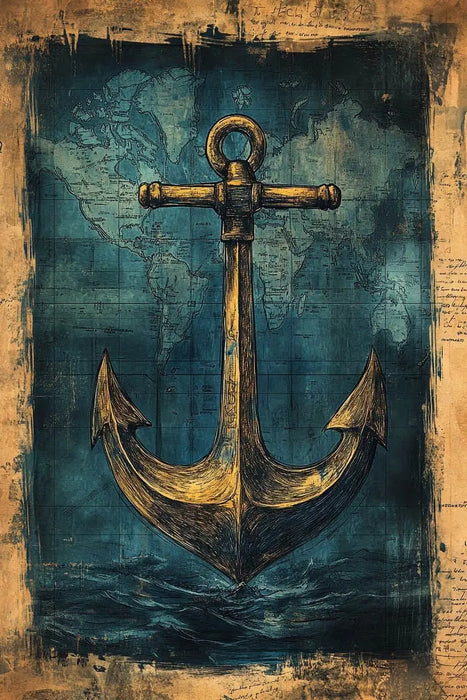 Anchor Illustration Artwork - Vintage Marine Life Canvas Print Nautical Treasure Map Wall Decor Ocean Theme Poster On Sale