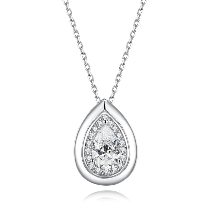 Silver Color 925 Sterling Silver Pear Cut Moissanite Pendant Necklace On Sale