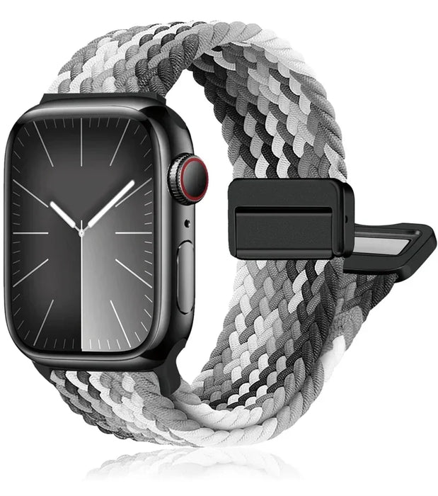 Gradient Black Braided Solo Loop Apple Watch Bracelet With Double-sided Magnetic Clasp For iWatch Series On Sale