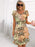 Women's Vintage Color Floral Print Crew Neck Short Sleeves Tiered Chiffon Dresses On Sale