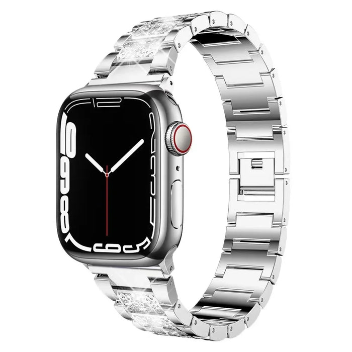Silver Stainless Steel Rhinestone Watch Band Adjustable Folding Clasp For Apple Watch Series On Sale