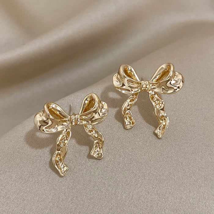 Big Ribbon Bow Style Elegant Stud Earrings on Sale