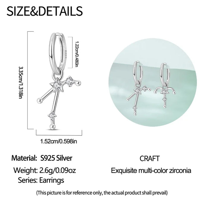12 Constellation 925 Sterling Silver Aries Hoop Earrings Timeless Zodiac Elegance On Sale
