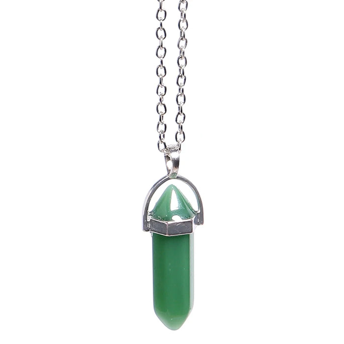 Natural Green Aventurine Quartz Crystal Hexagonal Pillar Bullet Pendant Necklaces On Sale