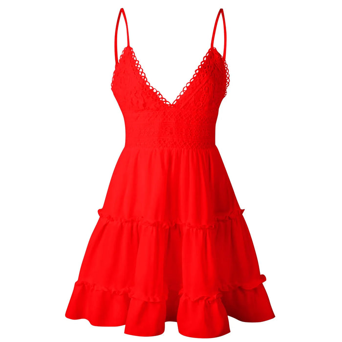 Red Spaghetti Strap Backless Lace Bowtie Dresses On Sale