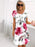 Women's White Pink Floral Print Crew Neck Short Sleeves Tiered Chiffon Dresses On Sale