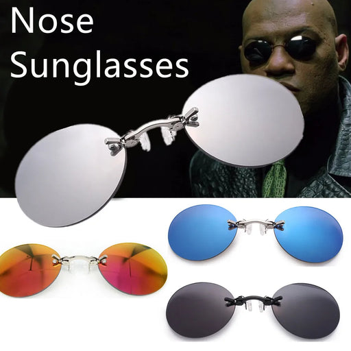 Matrix Morpheus Style Round Rimless Clip-On-Nose UV400 Sunglasses On Sale