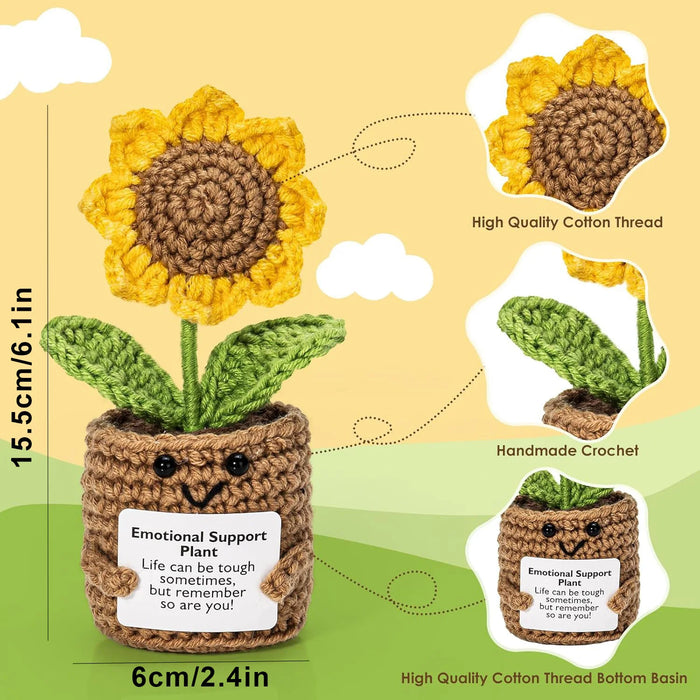 Handmade Positive Message Cute Upbeat Sunflower Crochet Plush Dolls For Desktop And Home Decor On Sale