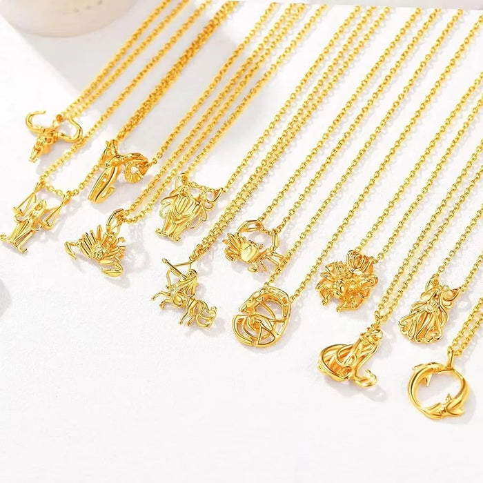 12 Horoscope Zodiac 18K Gold Plated 3D Charm Pendant Necklaces On Sale
