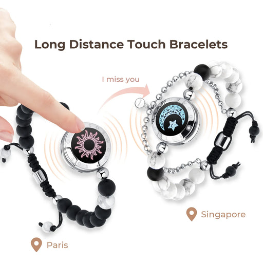 Light Up & Vibrate Long Distance Agate Touch Bracelets For Couples On Sale