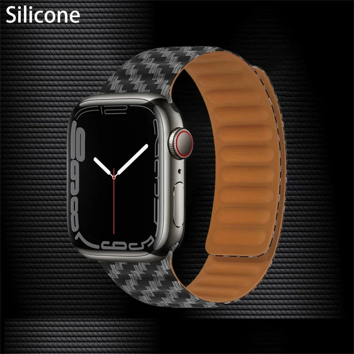 Carbon Fiber Pattern Silicone Link Magnetic Loop Apple Watch Band On Sale