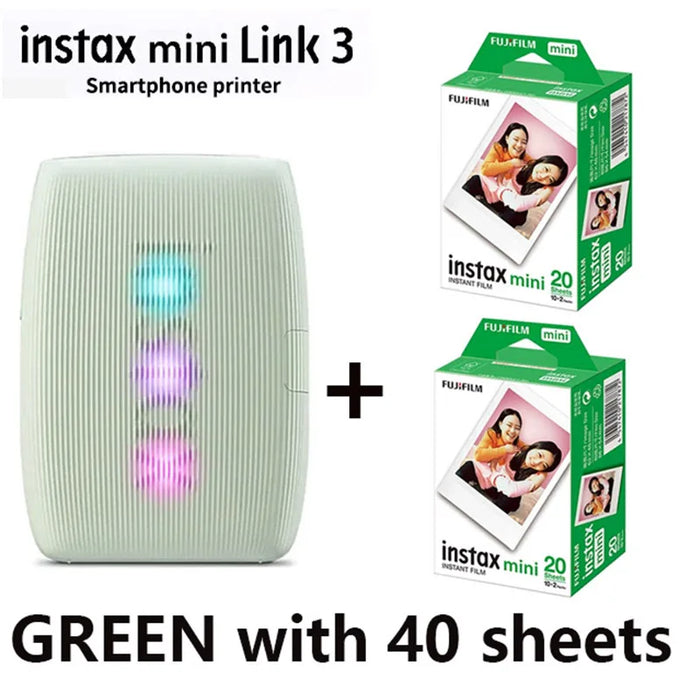 Fujifilm Instax Mini Link 3 Bluetooth Instant Photo Printer For Instax Mini Film – Portable Smartphone Printer (Green) With 40 Sheets On Sale
