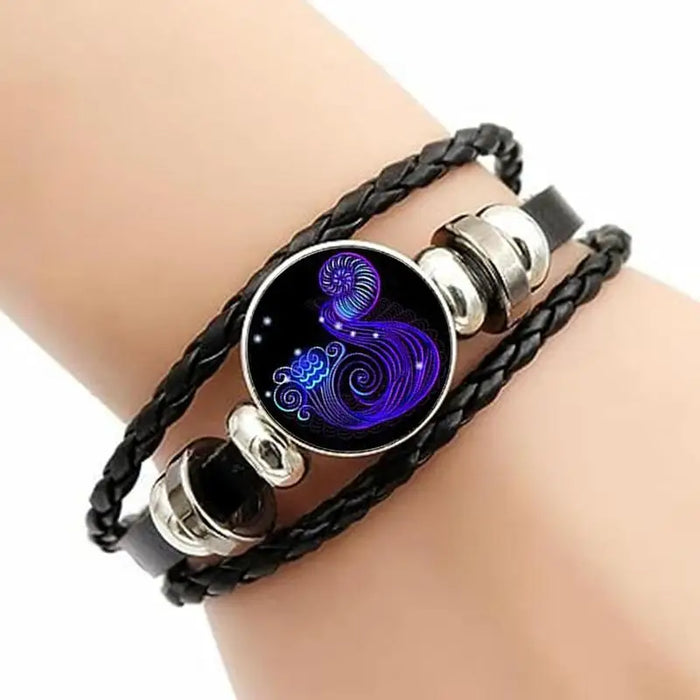 Aquarius Glows Zodiac Leather Bracelet On Sale