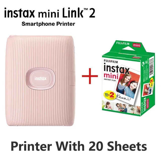 Soft Pink Fujifilm Instax Mini Link 2 Printer With 20 Mini Film Sheets On Sale