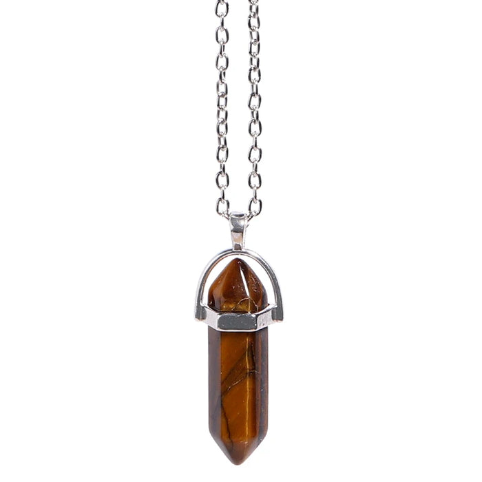 Natural Tiger Eye Quartz Crystal Hexagonal Pillar Bullet Pendant Necklaces On Sale