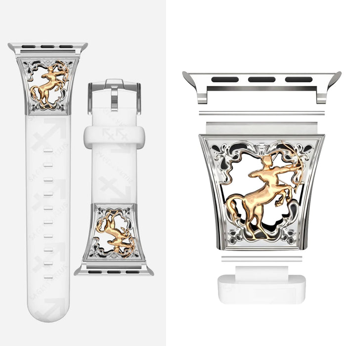 Sagittarius White - 12 Constellations Silicone Sport Watch Band With Stainless Steel Zodiac Symbol Detail Compatible with Apple Watch Series 1–11, SE, Ultra, and Ultra 2 On Sale