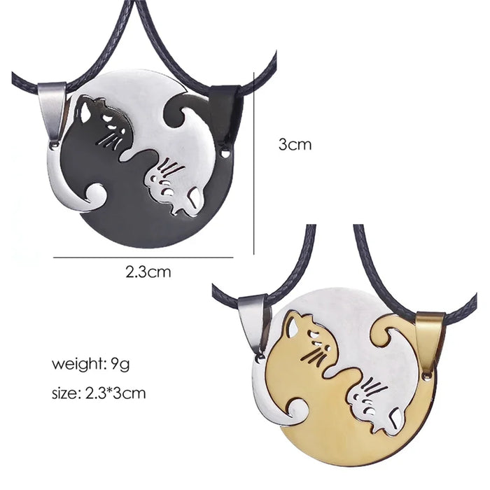 Stainless Steel Matching Cat Friendship Pendant Necklaces For Couples On Sale
