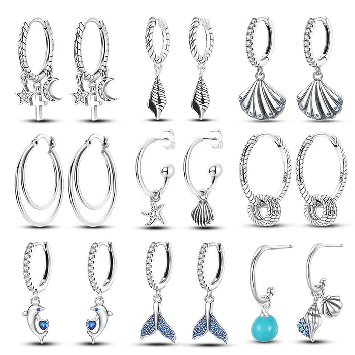 Elegant Ocean-Inspired 925 Sterling Silver Hoop Earrings Optional Luminous Accent On Sale