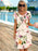 Women's Floral Print Crew Neck Short Sleeves Tiered Chiffon Dresses On Sale