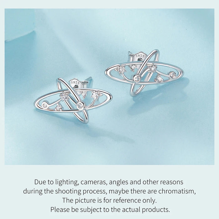 925 Sterling Silver White Gold Plated Planet Milky Way Stud Earrings On Sale