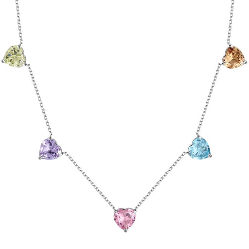 Genuine Platinum Plated S925 Multicolored CZ Gemstone Hearts Pendant Necklace