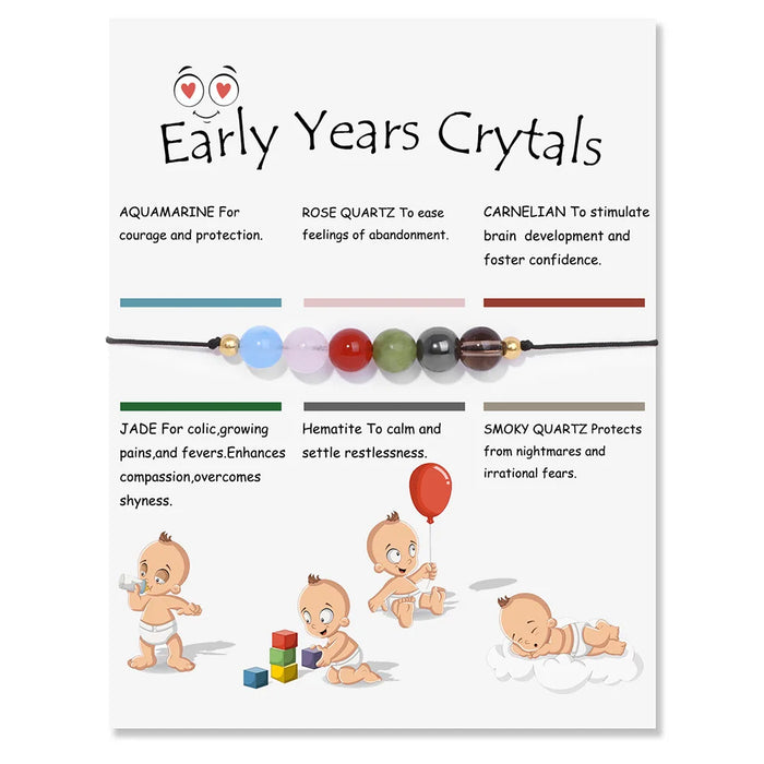 Smooth Round Natural Gem Stone Energy Bracelets for Baby Early Years On Sale – Rose Quartz, Smoky Quartz, Aquamarine, Carnelian, Jade, Hematite